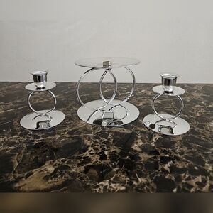 3 pcs Eternity Ring💍 Silver Tone Unity Candle🕯 Holder Set